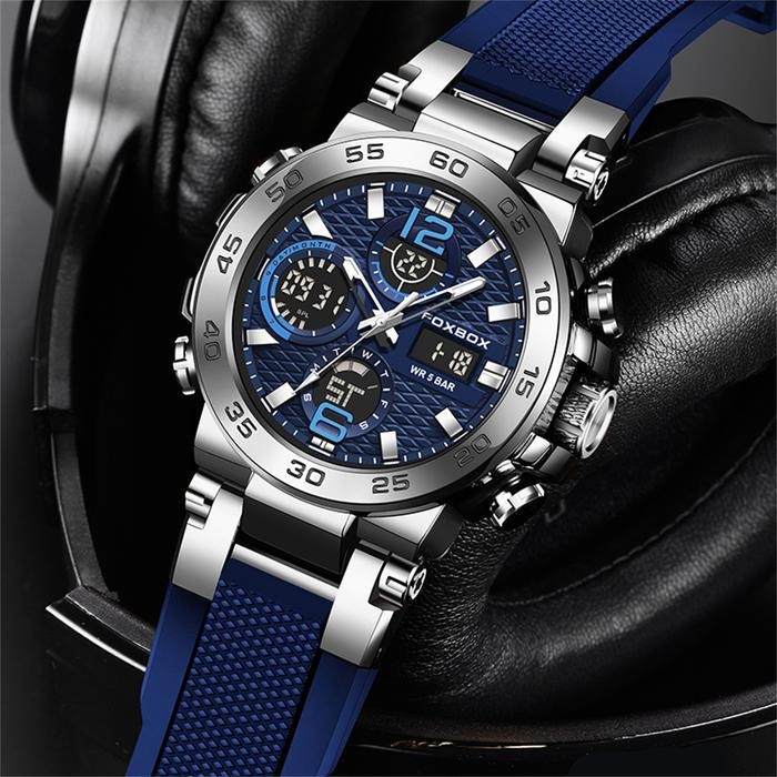 LIGE Jam Tangan Kuarsa Pria Tampilan Ganda Digital Modis Jam Tangan Kuarsa Olahraga Kronograf Otomat