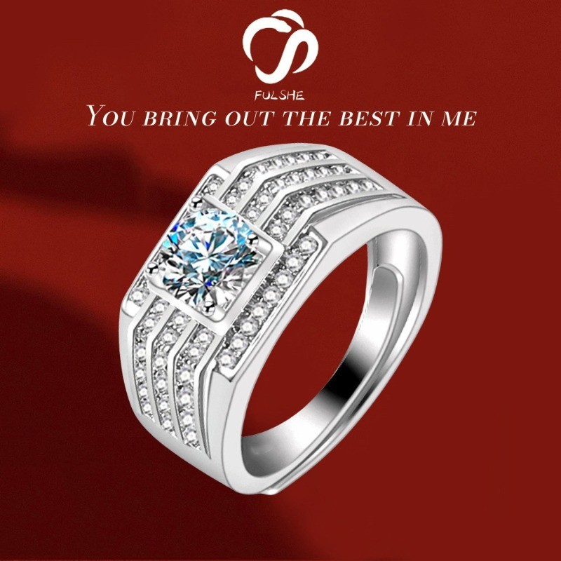 FULSHE 0.5 Karat Cincin Pernikahan Berlian Pria Original 5A Zircon Platinum Emas Cincin Berlian