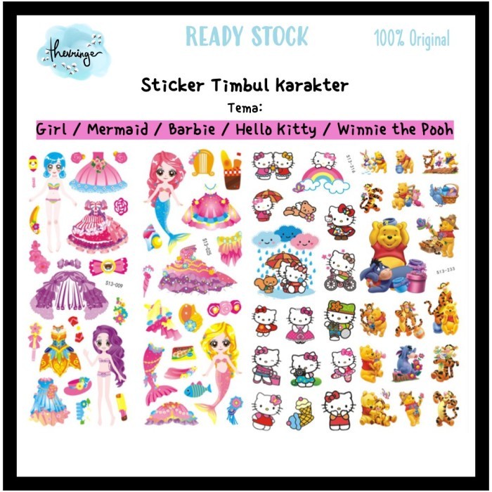 

STICKER TIMBUL KARAKTER Stiker Anak Perempuan Sanrio YM Kuromi Lotso Hello Kitty Girl Mermaid