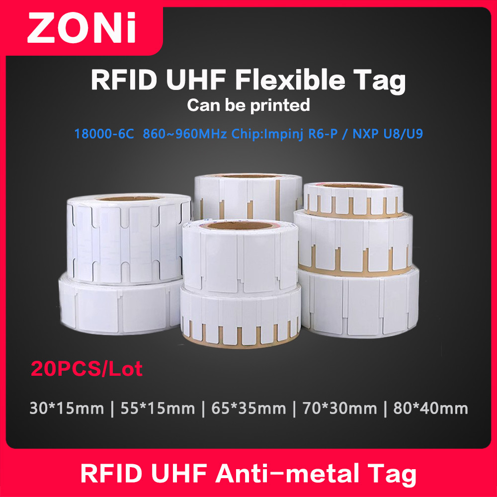 

RFID UHF Tag Flexible Anti metal Sticker 18000-6C 860-960MHz NXP U8 U9 Chip Electronic Smart label 900 MHz High Quality 20PCS