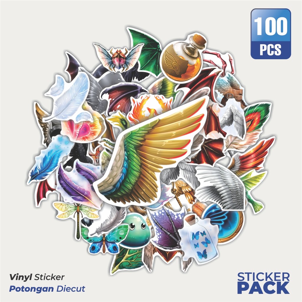 

Super Hemat! 100 PCS Stiker Sayap - Sayap Burung Waterproof Aesthetic- Untuk Laptop, Motor, dan Helm - Paper Stationery Pack