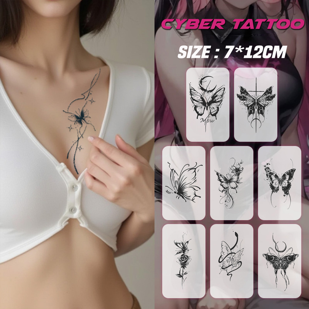 Cyber Tato Fruit Ink Mini Butterfly Temporary Semi Permanen Tatto Tahan lama 12X7CM