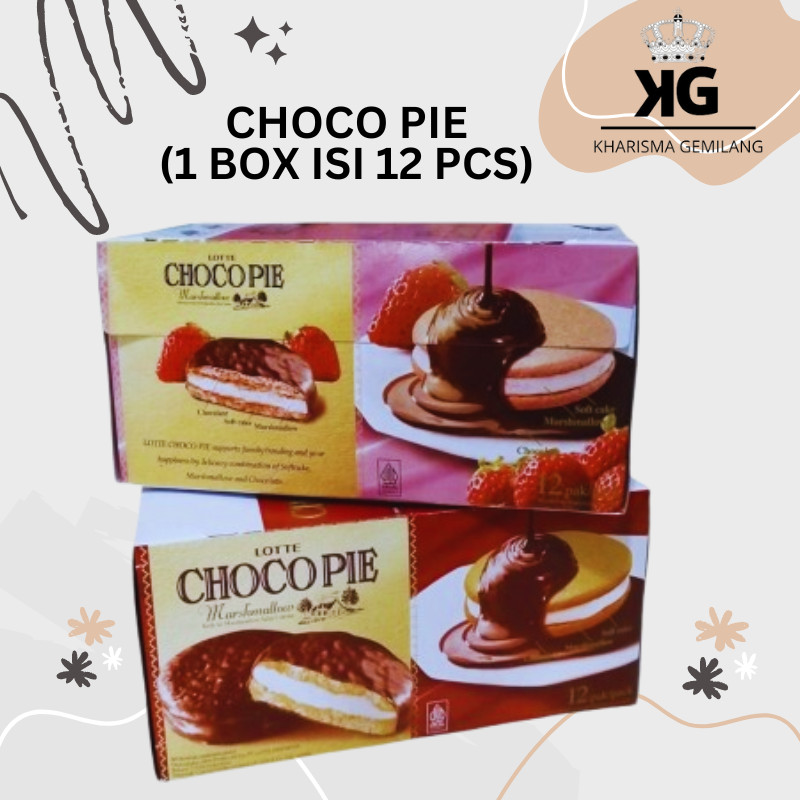

KG - CHOCOPIE (1 BOX ISI 12 PCS) Snack Coklat Stawberry LOTTE CHOCOPIE MARSHMALLOW KOTAK Manis Lembut Murah Anak Dewasa