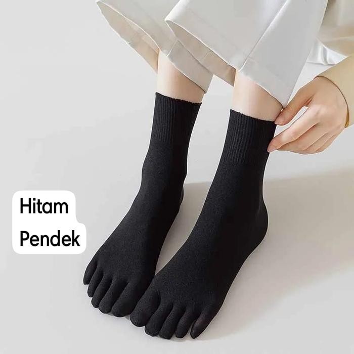 [Promo] Kaos Kaki Stoking Wanita 5 Jari Kaos Kaki Jari 5 Kaos Kaki Wanita Poliester Jari 5 - Hitam