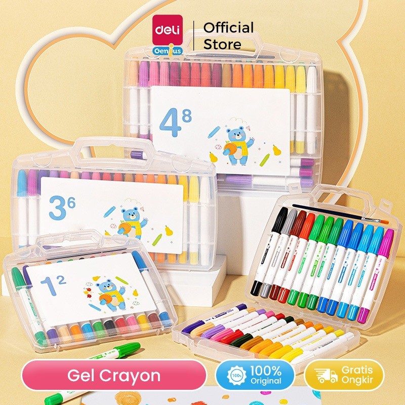 

New Deli Gel Crayon / Krayon Plastik 12/24/36/48 Warna Cerah Sempurna Tidak Beracun HM723Premium
