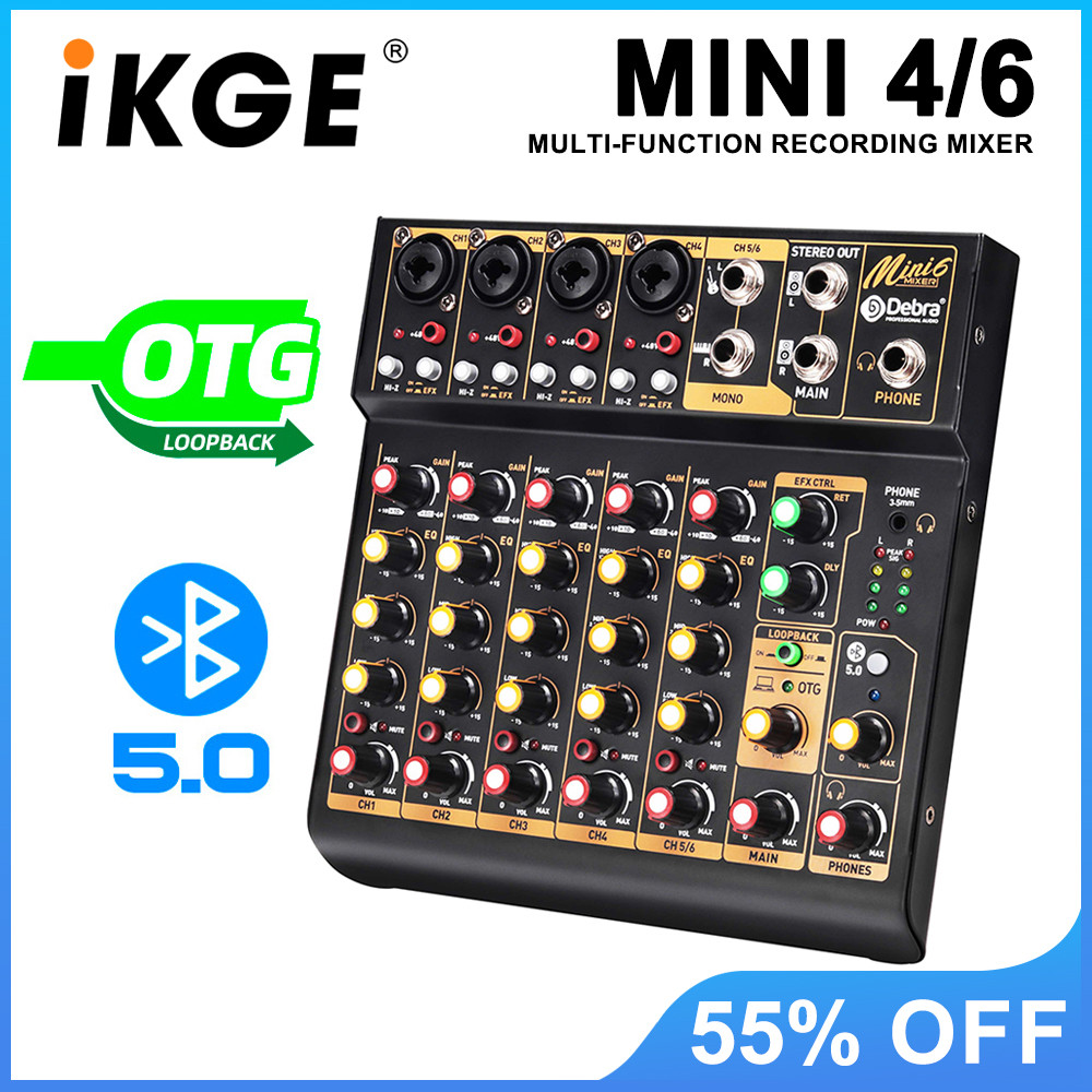 Mini 4 Mini 6 4/6-channel audio mixer, DJ console with Bluetooth 5.0 OTG reverb 48V sound card for P