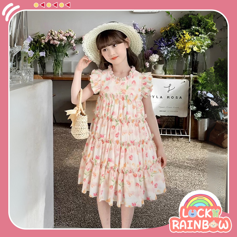 6 Bulan - 5 Tahun Baju Princess Anak Perempuan Chiffon Bow Floral Dress Pesta Bayi Daster Anak Perem