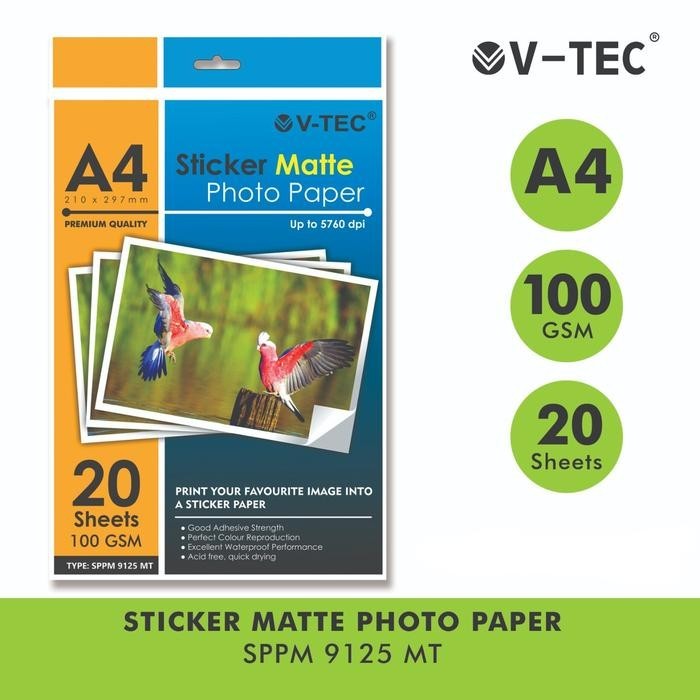

V-TEC STICKER MATTE PHOTO PAPER A4 100GSM (SPPM-9125 MT)