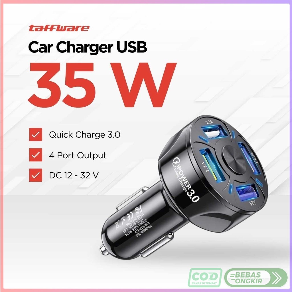 Taffware Car Charger Mobil Fast Charging QC 3.0 4 USB Port 7A 35W - BK-358