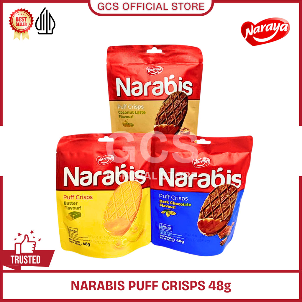 

NARAYA NARABIS PUFF CRISPS Biskuit Cookies Puff Rasa Butter Coconut Latte Dark Chocolate 48g