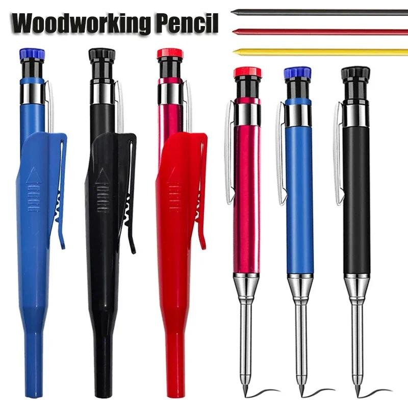 

Red Black Blue 2.8mm All Metal Woodworking Automatic Pencil Set with Pen Cover 2B Lead Deep Hole Marking Engineering Drawing Pen
