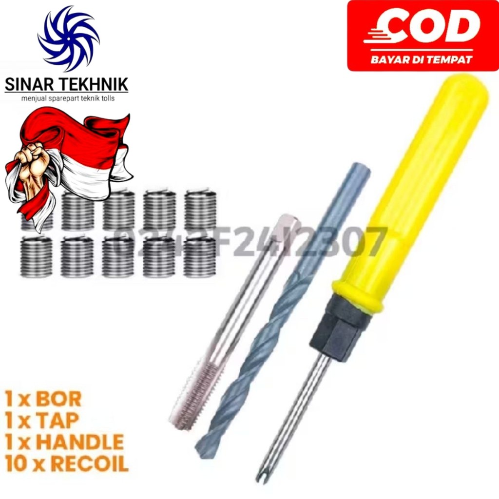 Paket Alat Reparasi Drat Baut 11 10pcs Recoil M7 Set Bor Tap Alat Verbos Baut 11