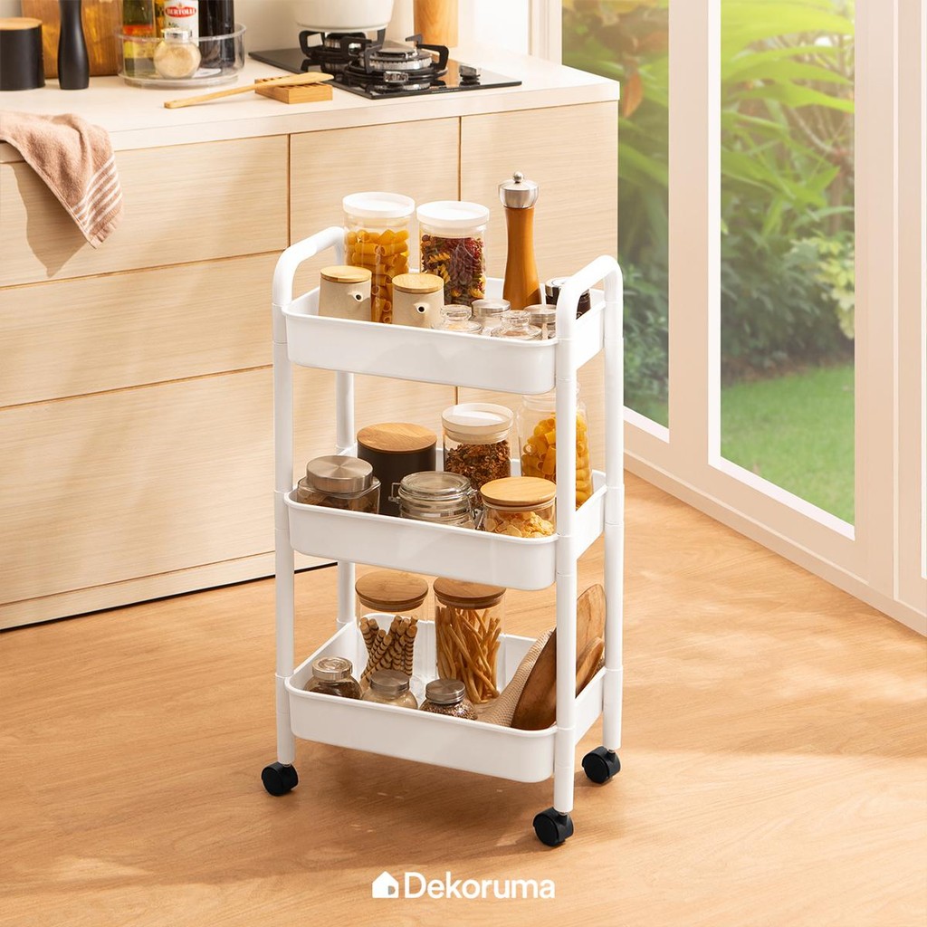 Dekoruma IKUTA Troli Dapur Plastik 3 Tingkat / Rak Susun Portable / Multi-Purpose Kitchen Shelf