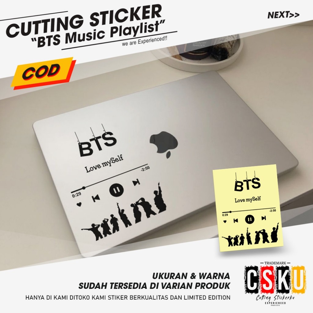 Cutting Sticker Reflective BTS Music Playlist Variasi Motor Mobil Anti Air Tahan Lama Aksesoris Hp