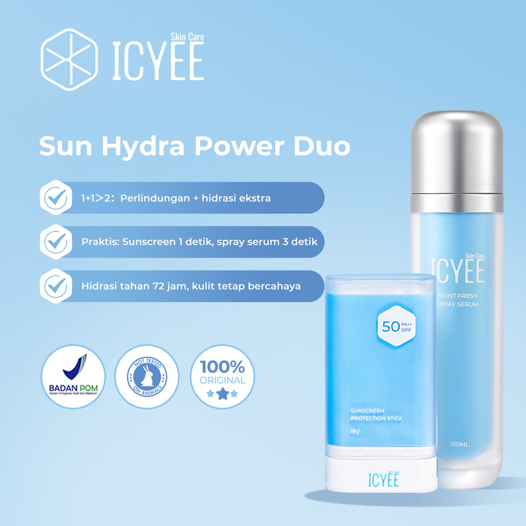 ICYEE Bundle Set Sun Hydra Power Duo Skincare - Set Perawatan Diri Sunscreen Stick + Moist Spray Ser