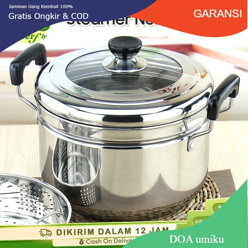 bayar di tempat SUMACO Panci kukusan tutup kaca ukuran besar Panci Kukus 2 Susun Panci Kukus Stainle