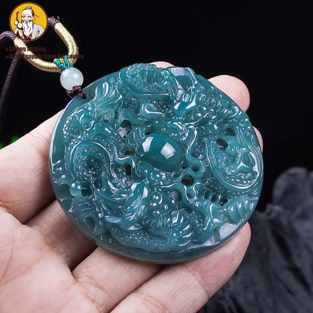 Batu giok alami Sebuah produk, manik-manik bermain Shuanglong, liontin batu giok.