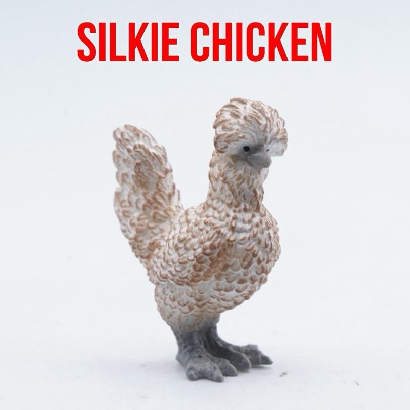 Silkie Chicken Ayam Kapas Mainan Figure Binatang Miniature Hewan Animal Figurine Pajangan Action Fig