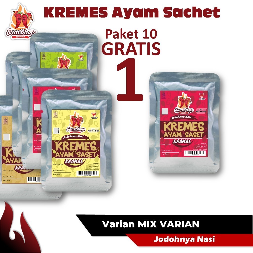

SamBhojo Kremes Ayam Kriuk Sachet Paket 10pc FREE 1pc