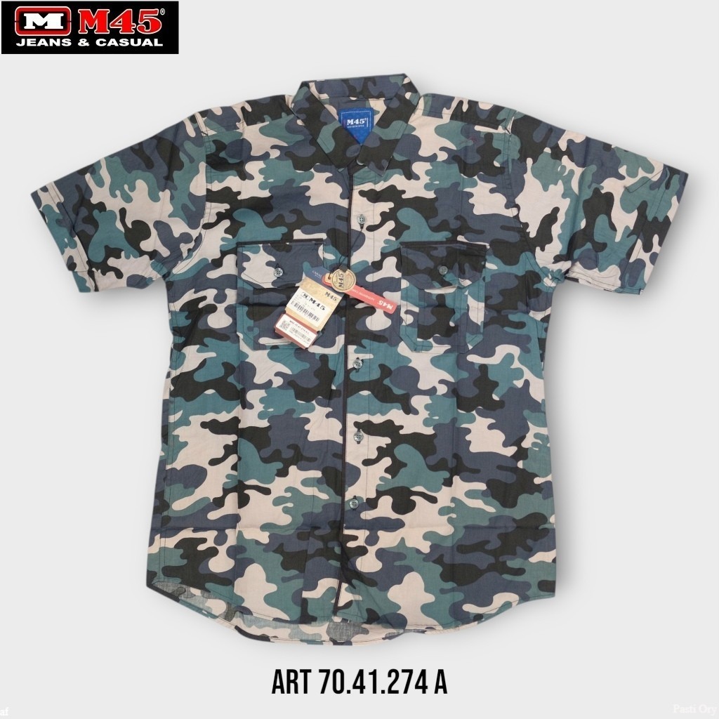Kemeja Army Pria Lengan Pendek M45 / Kemeja Loreng Camo Casual Cowok - 70.41.274 M45 Jeans & Casual 