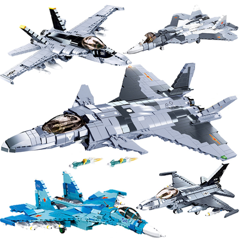 Sluban WW2 Military F-14 Su-27 F/A-18 Fighter Air Weapon Buig Blocks MI-24 Ka-52 Helicopter Classic 