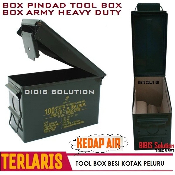 Kotak Perkakas Box Peluru Army Tool Box Besi Pindad Tempat Penyimpanan Alat Multifungsi