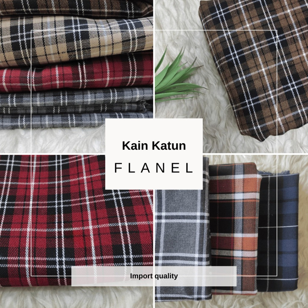 50cm Kain Katun Flanel Premium - Kain Kotak Kotak Tebal HalusCocok Untuk Kemeja Hoodie Celana dll Le