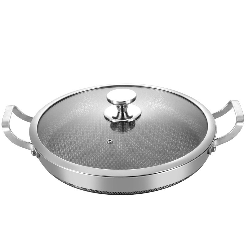 Large Hybrid Nonstick Deep Frying Pan 316 Stainless Steel Servings Paella Pan with Lid Kitchen Fryin
