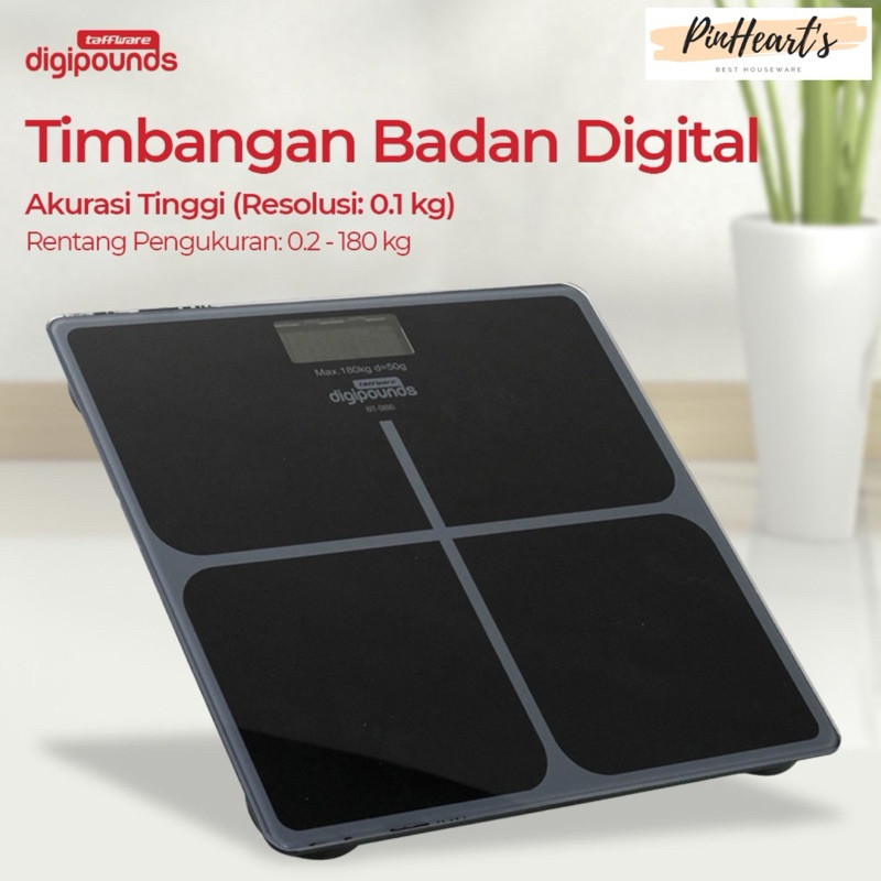 TIMBANGAN BADAN DIGITAL KACA TAFFWARE DIGIPOUNDS AKURAT 180KG - BT986 | TIMBANGAN BADAN DIGITAL TAFF