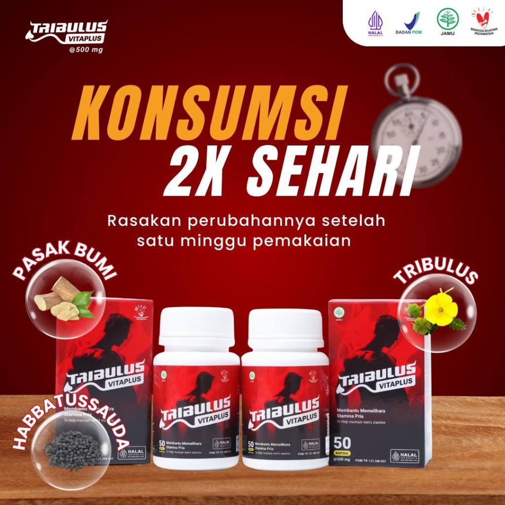 Tribulus Vitaplus Original Isi 50 Kapsul Bpom Habbatussauda Testosteron Booster mengikat masa otot..