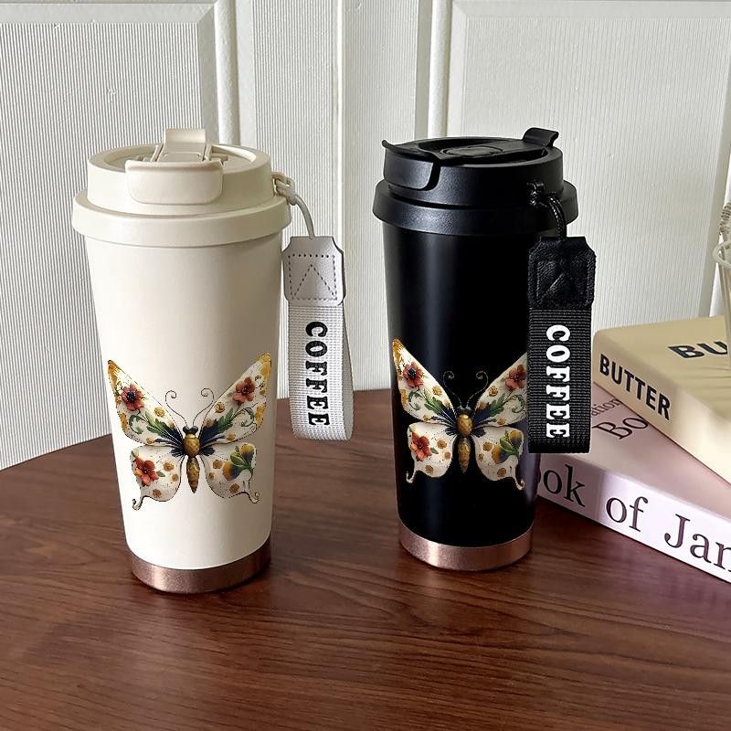 Cool Colourful Butterflies Tumbler Stainless Steel CUP 500 MLTermos Kopi Gelas Vacum Tahan Panas Din
