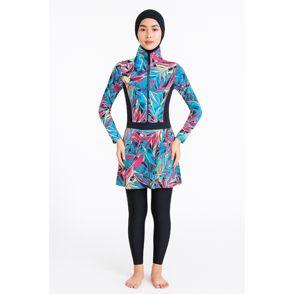 baju renang wanita baju renang hijab Baju reanag wanita muslimah motif bahan sepandex nylon elastis 