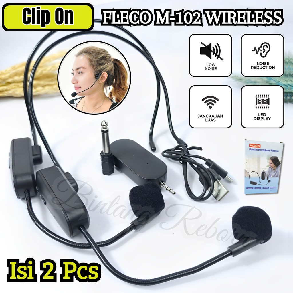 Terlaris~ Clip On Fleco M-102 Mic Bando Wireless Isi 2 Mic Clip On Wireless / Headset Mikrofon / Cli