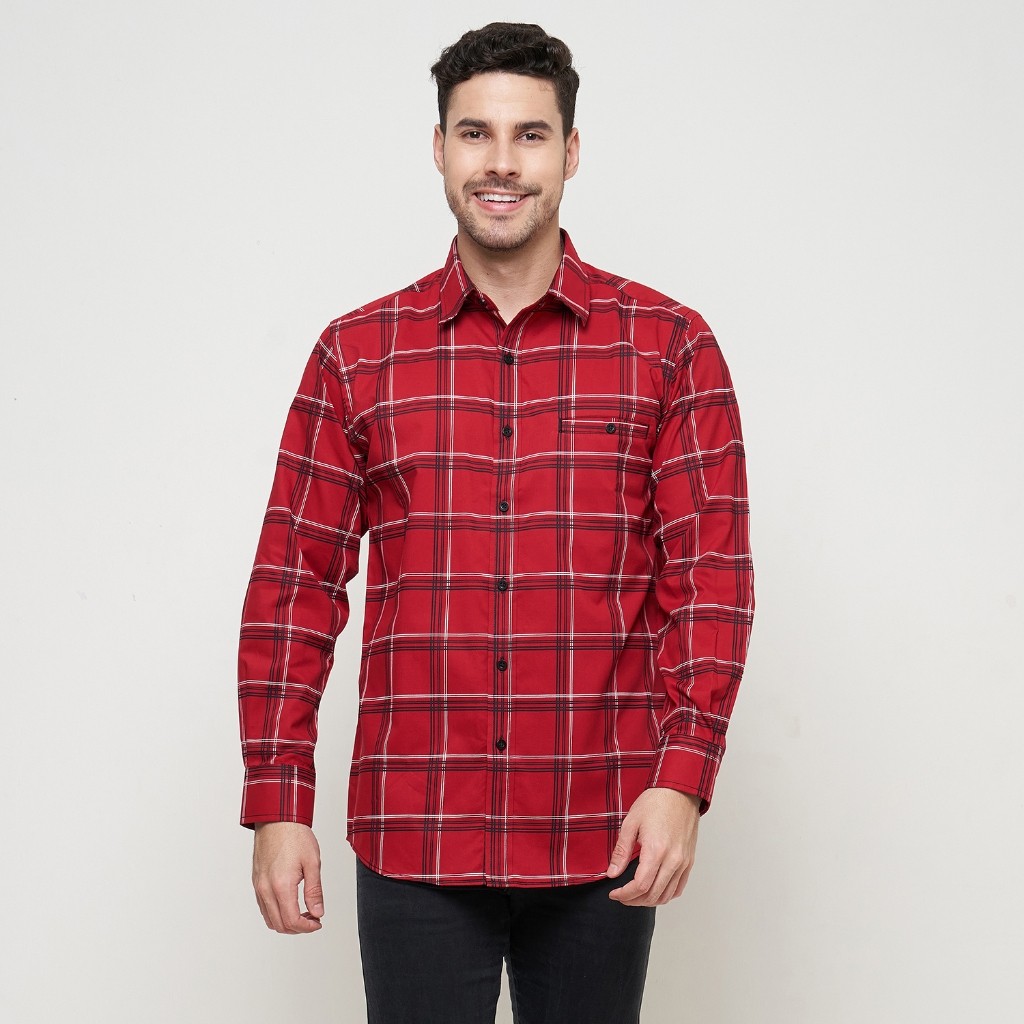 Van Jose Kemeja Pria Lengan Panjang Kotak Hem Cowok Katun Jumbo