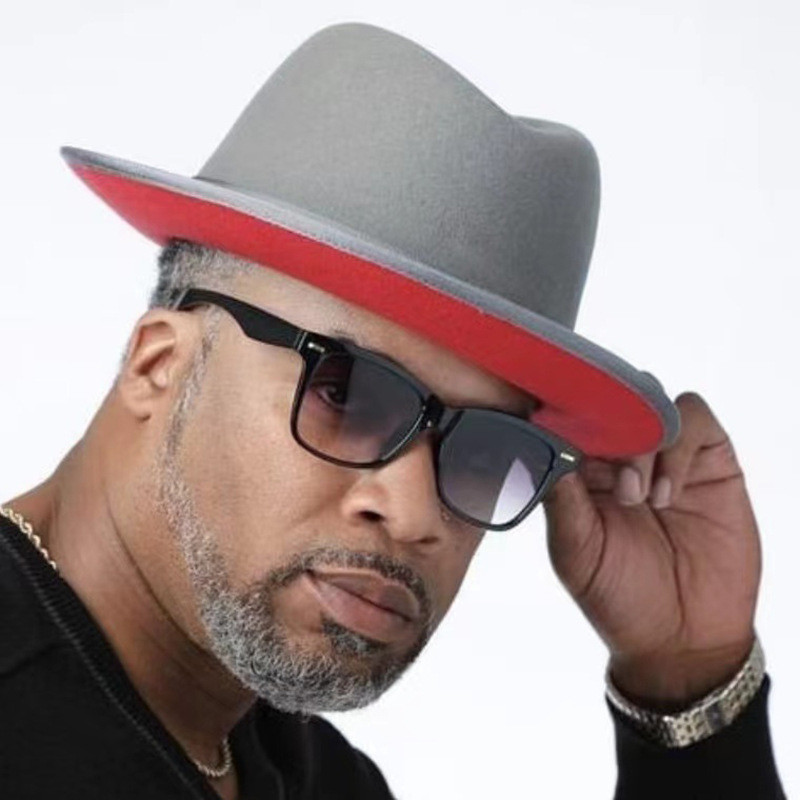 Classic Outside small top hat Patchwork Wide Brim Fedora Hat Men Women Two Tone Felt Fedora Hats Cow