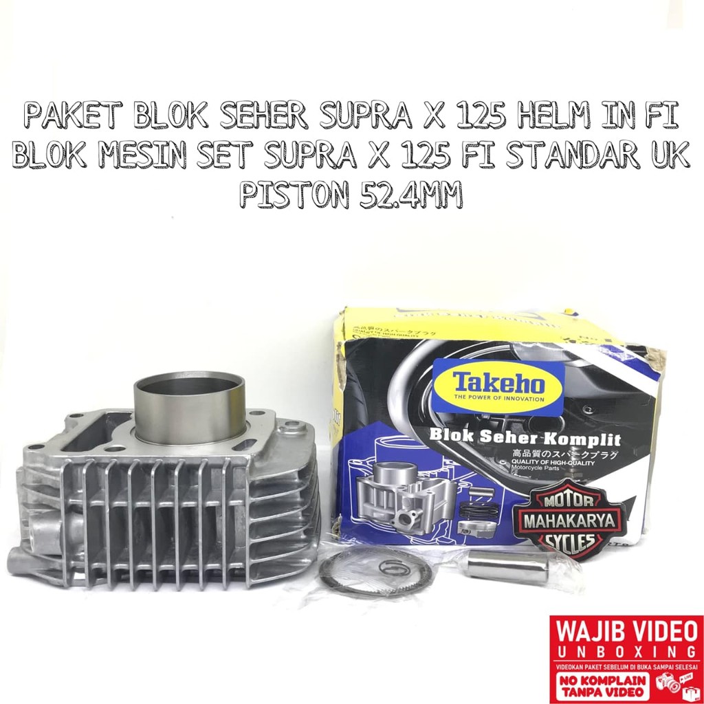 PAKET BLOK SEHER SUPRA X 125 HELM IN FI BLOK MESIN SET SUPRA X 125 FI STANDAR UK PISTON 52.4MM