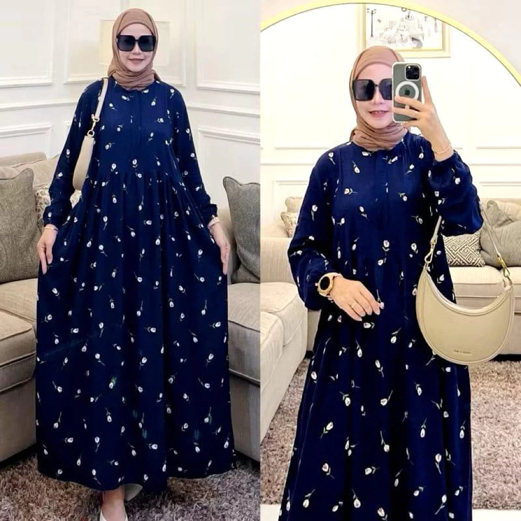 BJP - Dress Rayon Viscose Busui Frenly / Gamis Rayon  Jumbo LD 120 Dress motif