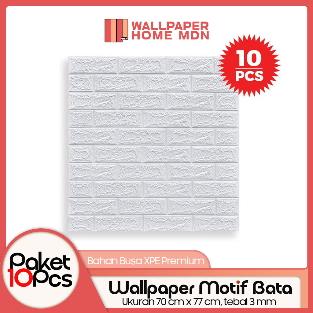 WALLPAPER HOME - (PAKET 10 PCS) Wallpaper Dinding 3D Foam Motif Batu Bata 70 x 77 CM
