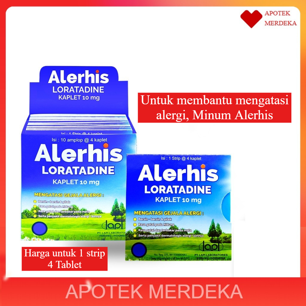 Alerhis strip - 4 Tablet | Alerhis Obat Anti Alergi | Kulit Gatal | Ruam Kulit 1 Strip