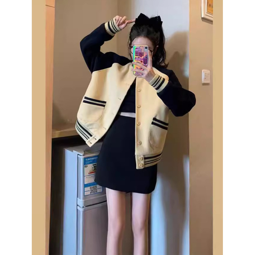 Gaya Korea Tipis ins Jaket Baseball Saku Wanita