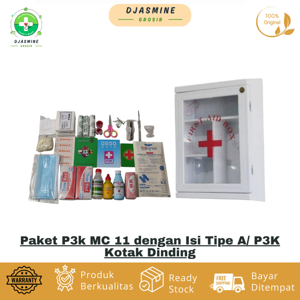 Paket P3k MC 11 dengan Isi Tipe A/ P3K Kotak Dinding / Paket Kotak P3k Type A Aqu