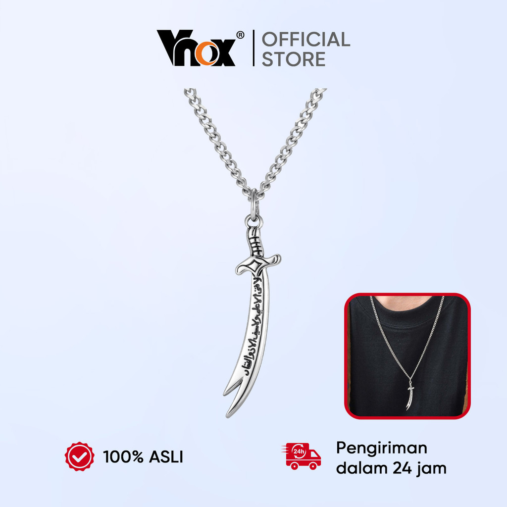 Vnox Kalung Titanium Pria Wanita Liontin Pedang Zulfikar Perhiasan Necklace Islam Muslim Anti Karat