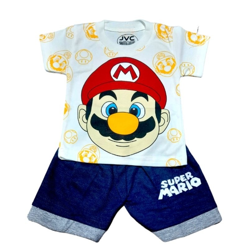 [PHINTSGROSIR 19.500x3PC] JVC KIDS - NEW MOTIF SETCEL DENIM KAOS PUTIH SML