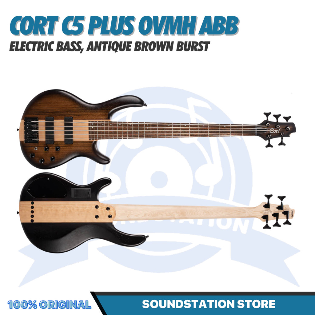 Cort C5 Plus OVMH ABB Electric Bass 5-String, Antique Brown Burst - Bass Listrik Elektrik 5-Senar