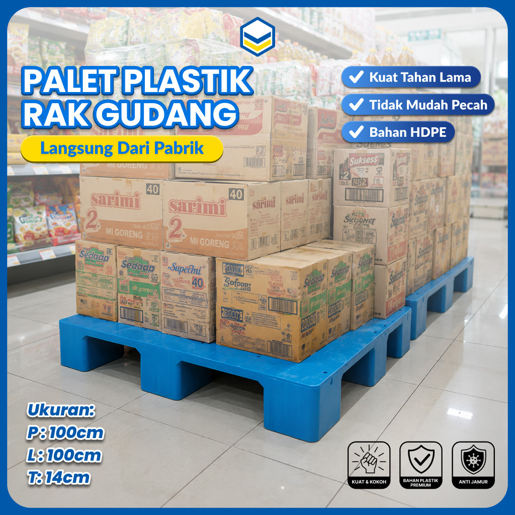 POLYNERA Pallet Plastik Gudang Flat 9 Kaki – Heavy Duty HDPE untuk Warehouse & Distribusi