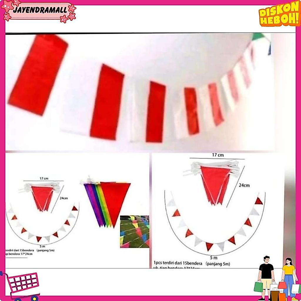Bendera Plastik Merah Putih Plus Tali/Bendera Segitiga Merah Putih / Bendera Kain Segitiga Warna War