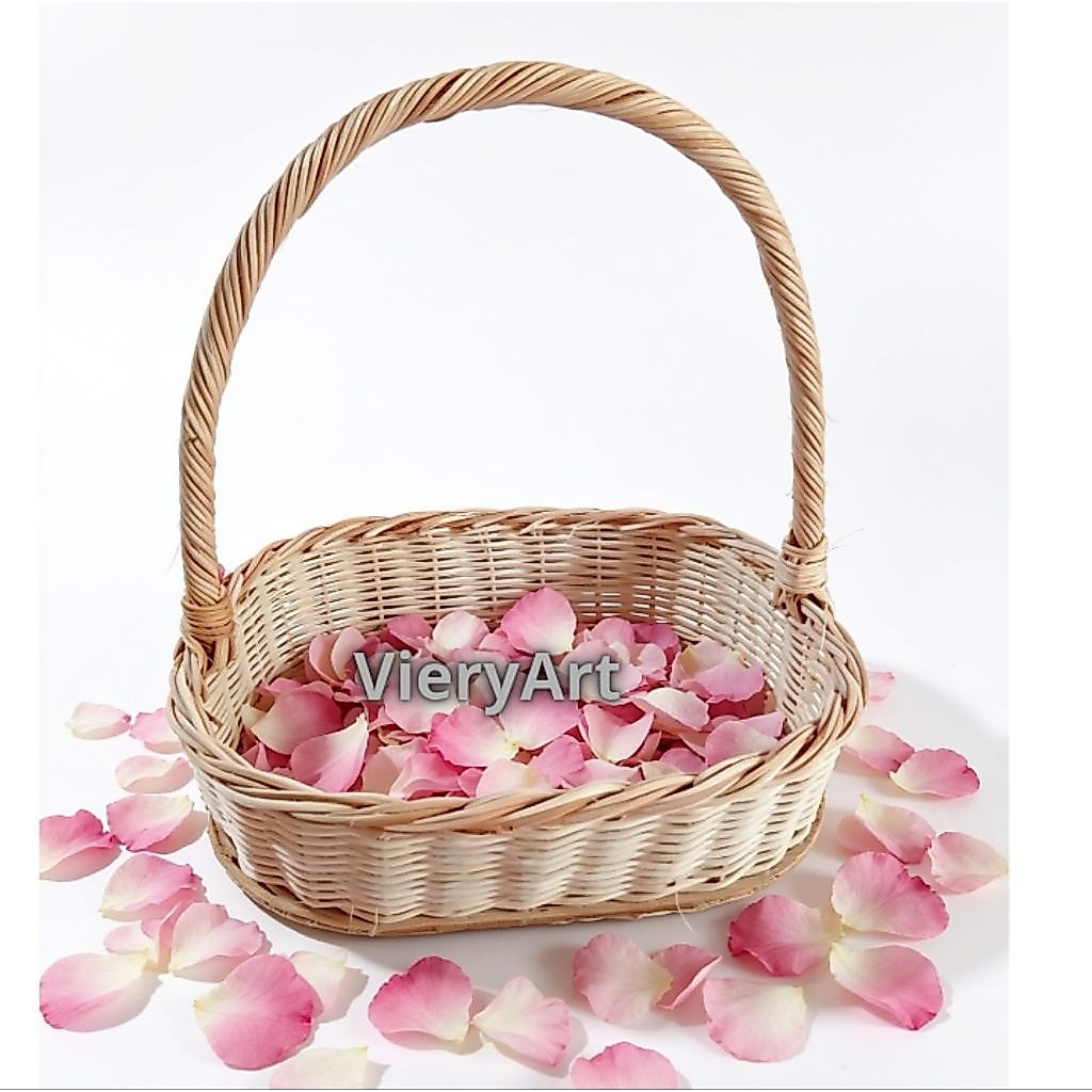 Keranjang Rotan Tabur Bunga Wedding Oval Gagang