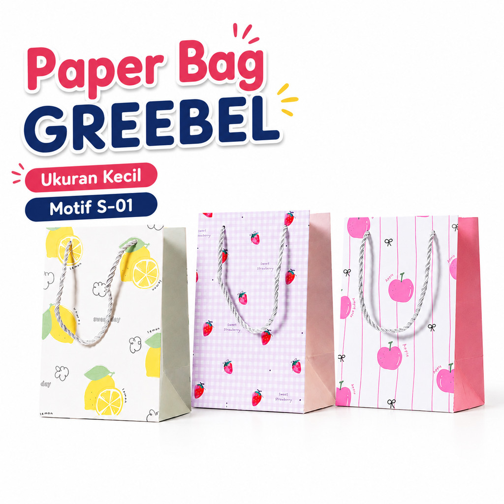 (1pcs) Paper Bag Kecil Tas Kado Motif Aesthetic Ukuran 19,5cmx9,6cmx14,5cm | Tas Souvenir Greebel