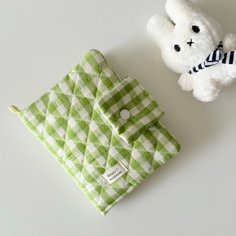 

A5A6 Protective Cover Korean Green Checkered Book Jacket Simple Salt Style Book Cover White Notebook Hand Book