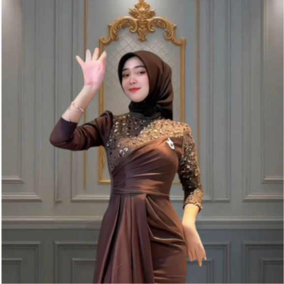 KALIIDRI Aulia Dress Satin Velvet Kondangan Maxi Gaun Pesta Atasan Wanita Gaun Bridesmaid Satin Terb